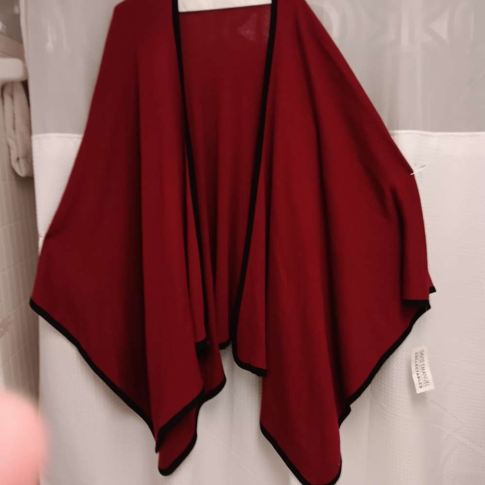 White House Black Market Red Poncho with Black Trim